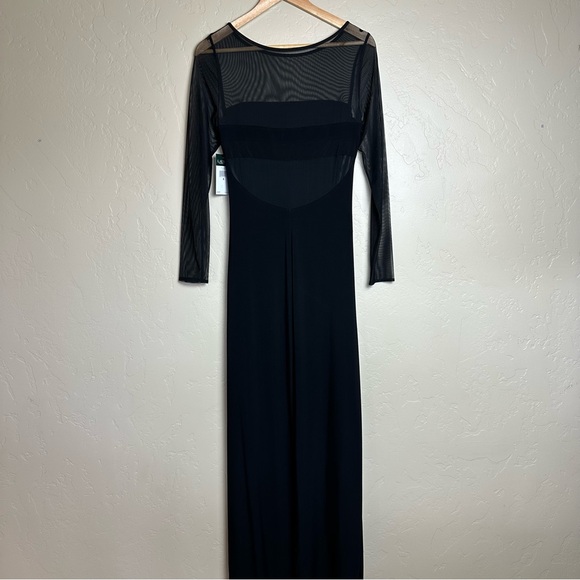 Lauren Ralph Lauren Black Illusion Mesh Ruched Jersey Gown Long Sleeve Size 8 - Picture 3 of 6